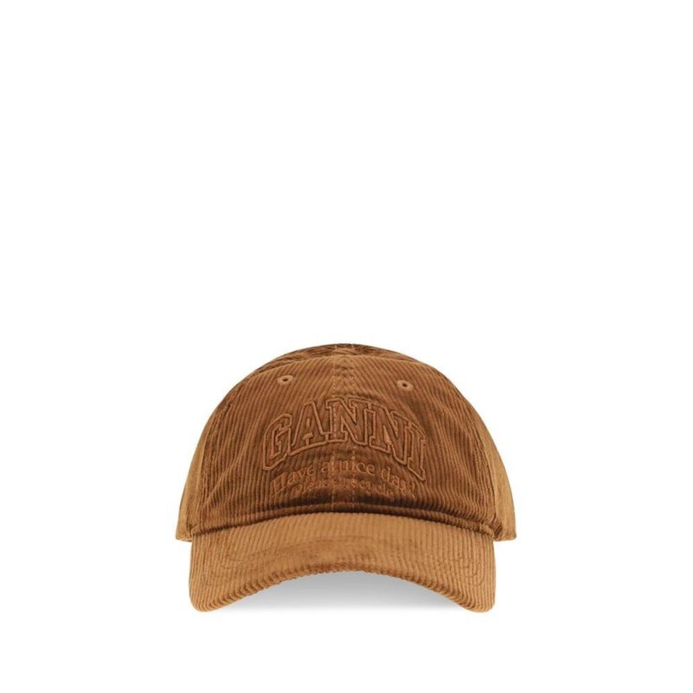 Ganni Brown Cotton Cap (Baseball Women's Hat)